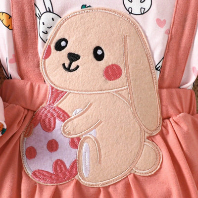 Long Sleeve Cartoon Cute Pink Rabbit Bodysuit Rompers for Newborn Baby Girl |My First Easter Baby Clothes