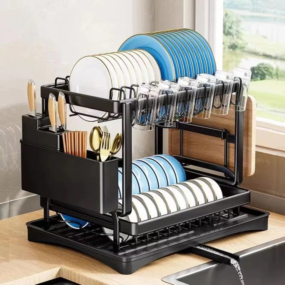 Kitchen drain rack dish rack household utensils knives and forks storage racks Tabletop drying bowl rack kitchen organizer