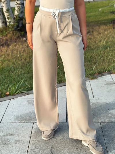 Wide Leg Pants For Women Straight Autumn Coffee Tie Up Casual Trousers Women Gray Loose Pants Ladies Black Trousers Office