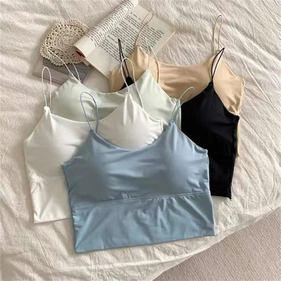Women Crop Tops Ice Silk Summer Bra Sports Spaghetti Strap Top