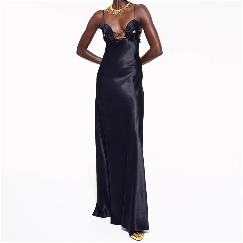 Womens dresses Summer 2025 new satin slim fit sleeveless long dresses Sexy backless suspender midi dresses banquet party dresses