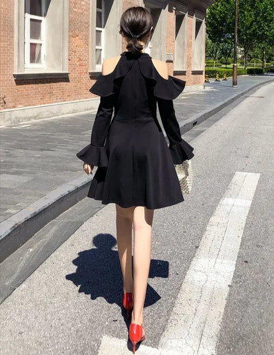 Ruffle Dresses for Women A Line Midi Woman Long Sleeve Dress Y2k Loose Casual Youth Korean Fashion One-piece Sensual Sexy X 2025