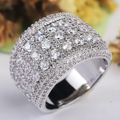 Luxury Female Rings 925 Stamp Plata AAA Inlaid Cubic Zircon Crystal  Wide Rings for Women Jewelry Gift Fashion Statement Bijoux