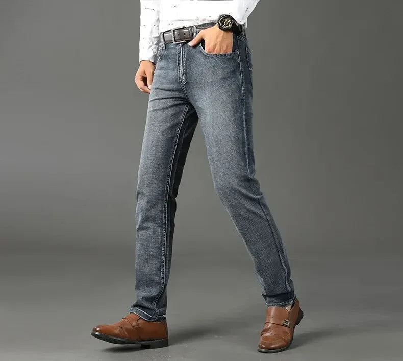 New Business Men's Jeans Casual Straight Stretch Fashion Classic Blue Black Work Denim Trousers Male Brand Clothing Mens Jeans