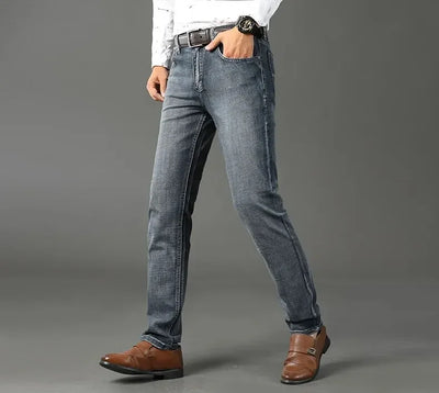 New Business Men's Jeans Casual Straight Stretch Fashion Classic Blue Black Work Denim Trousers Male Brand Clothing Mens Jeans