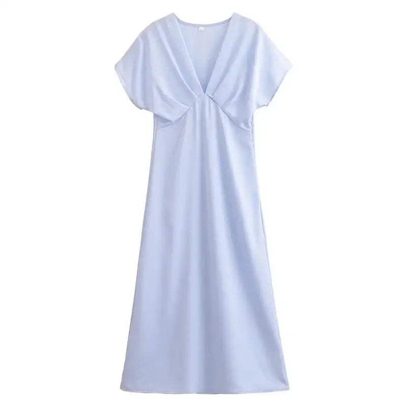Women's 2025 New Dresses Summer Elegant Fashion Slim V-neck Street Holiday Long Dress Young Women Chic Comfortable Dress