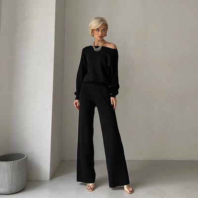 Elegant Loungewear Knitted 2 Piece Set Knit Pants and Sweater Suit Women Casual Winter Knitted Two Piece Sets Women 2024