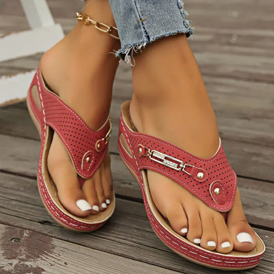 Chic Women's Retro Flip-Flops With Arch Support - Comfortable Slip-On Summer Thong Sandals, Faux Cover