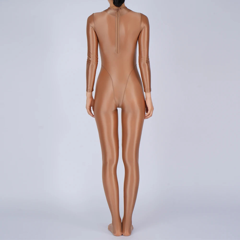 Sexy Womens Glossy Shiny Silky Tights Swimsuit Leggings Bodysuit Jumpsuit Ladies Elasticity Breathable Leotard Sleeping Romper
