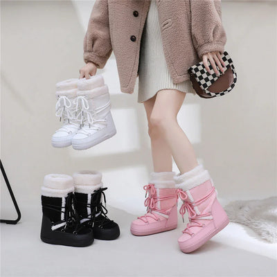 Snow Boots for Women Hairy Fuzzy Fluffy Furry Fur Boots 2025 Winter Boots for Women Waterprrof Pink Black White Fur Snow Boots