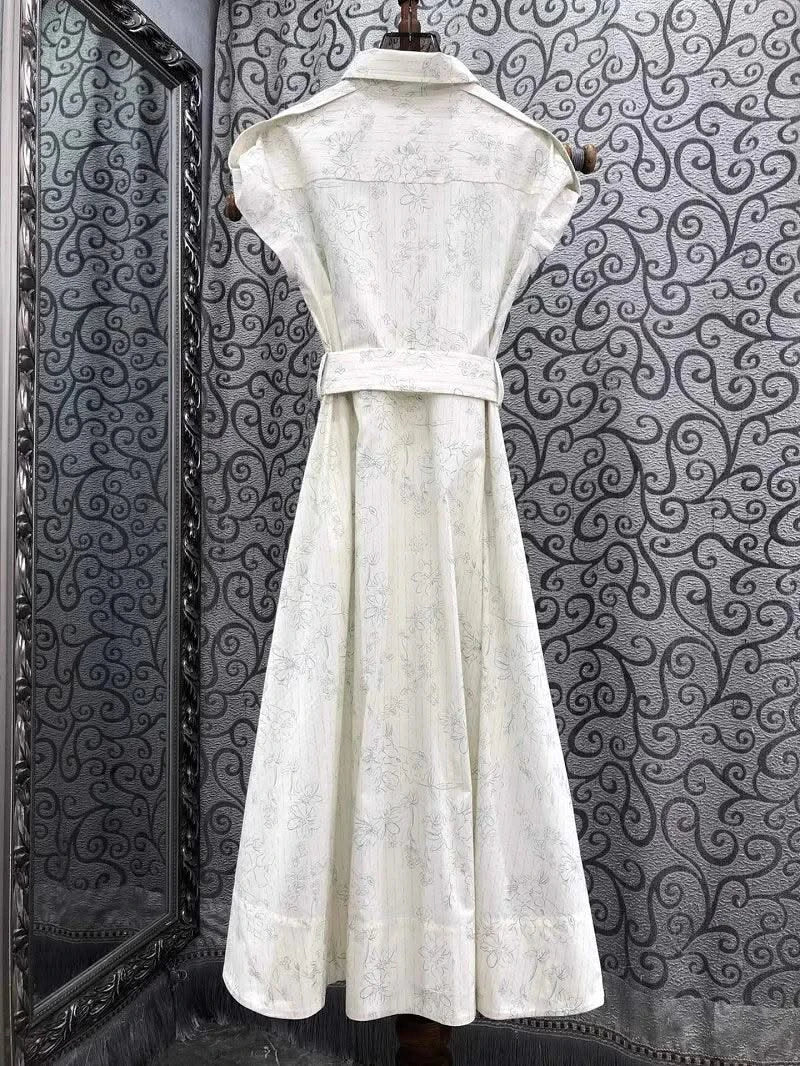 Newest Fashion Summer Dress 2025 High Quality Cotton Women Turn-down Collar Floral Embroidery Short Sleeve Long Shirt Dress Belt
