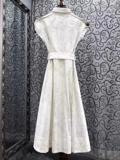 Newest Fashion Summer Dress 2025 High Quality Cotton Women Turn-down Collar Floral Embroidery Short Sleeve Long Shirt Dress Belt