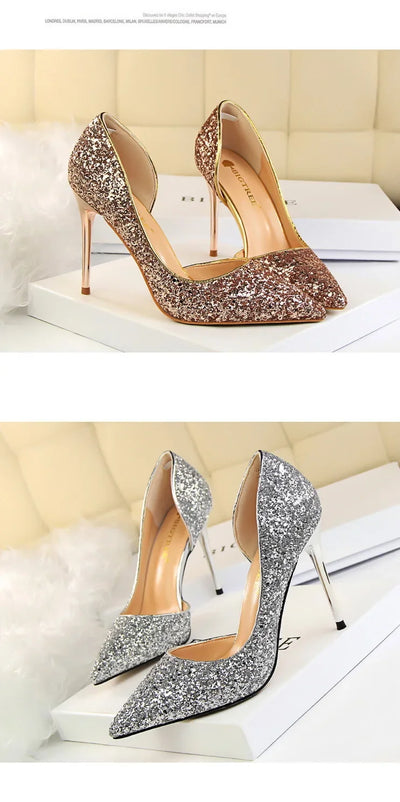 BIGTREE Shoes Champagne Women Pumps Sequin Wedding Shoes Stiletto High Heels Women Shoes Luxury Party Shoes Pumps Plus Size 43