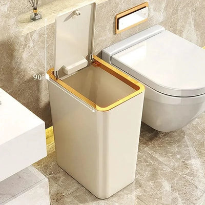 Trash Can with Lid Semi Automatic Large Capacity Garbage Bin Toilet Living Kitchen Bedroom Press Plastics Trash Bin Home Items