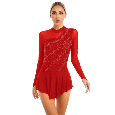 Women Modern Lyrical Dress Camisole Dance Costume Ballet Asymmetric High-Low Mesh Skirted Sleeveless Leotard Gymnastic Dancewear