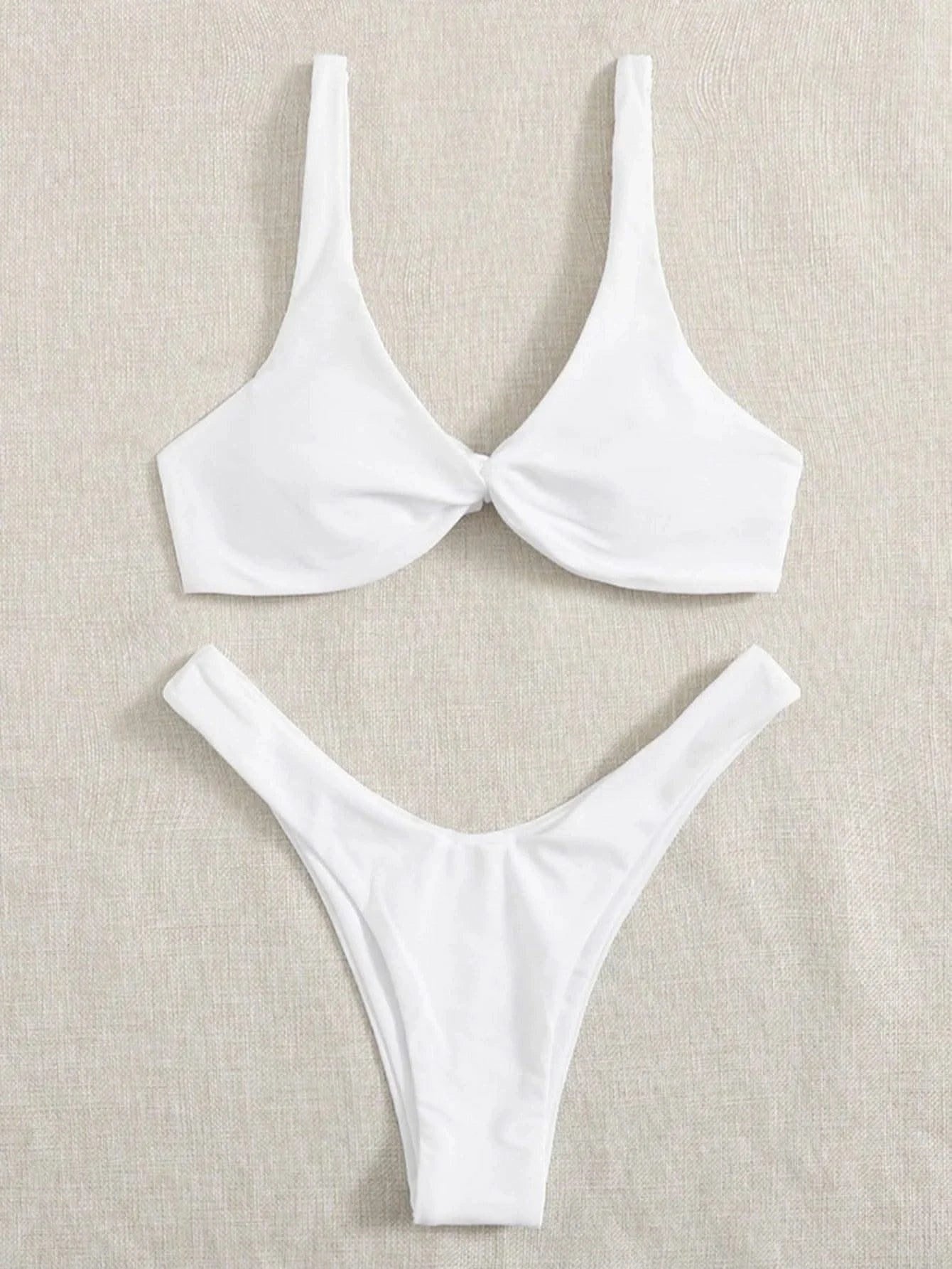 OIINAA Bathing Suit Women Solid Sexy Swimsuit Bow Tie Drawstring Lace Up Summer Bikini Set Two-pieces Beachwear Thong Biquinis