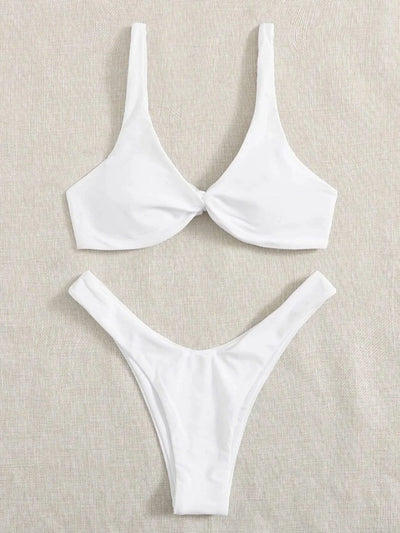 OIINAA Bathing Suit Women Solid Sexy Swimsuit Bow Tie Drawstring Lace Up Summer Bikini Set Two-pieces Beachwear Thong Biquinis