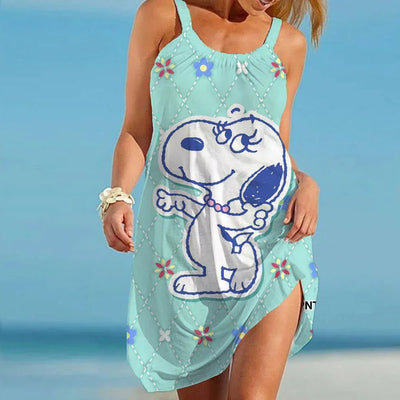 Snoopy Kawaii Women's Beach Dresses Leisure Boho Sanrio Elegant Chic Dress Sling Y2k S-3XL 2024 Summer Youthful Woman Clothes