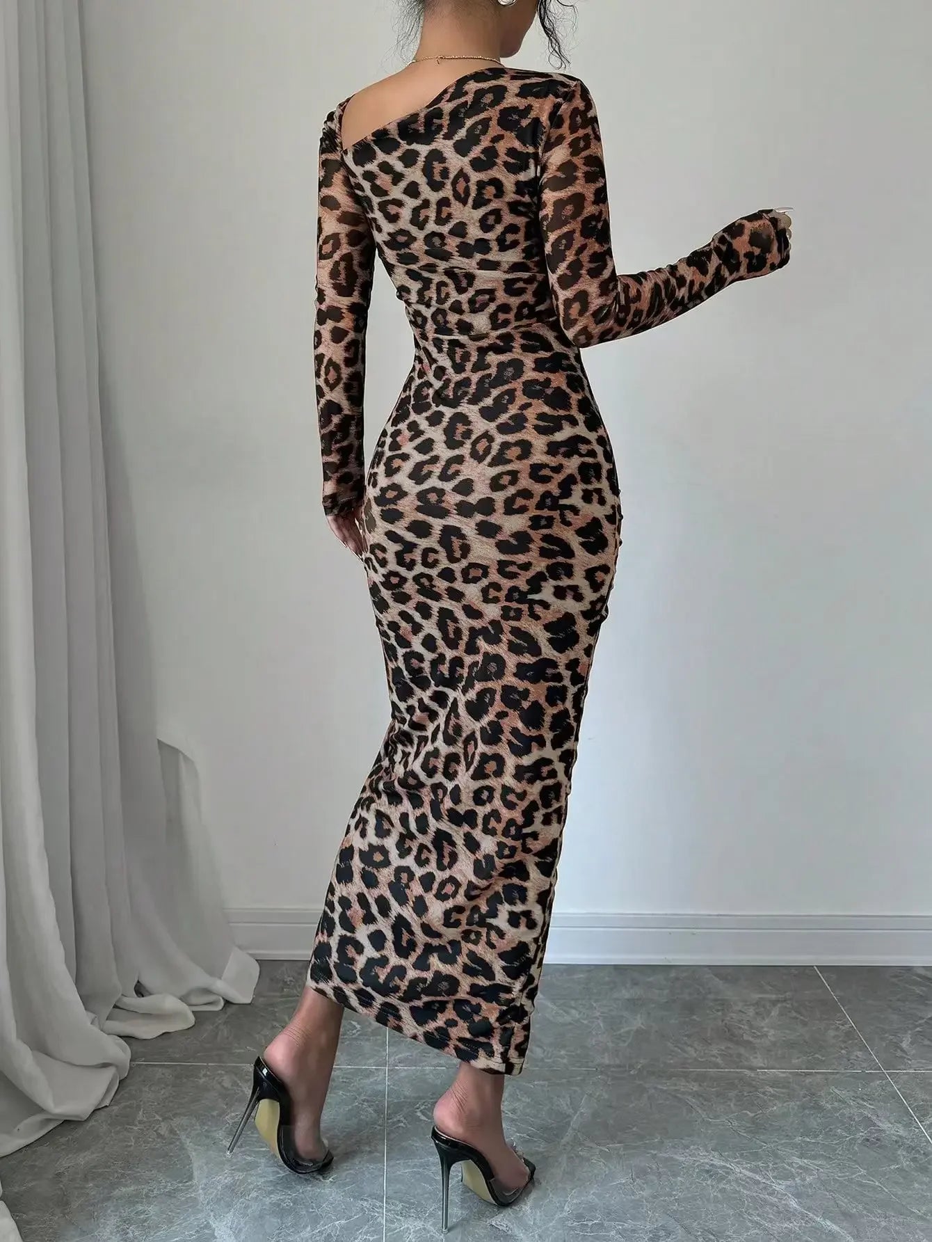 Sexy Leopard Print Women's Dresses Fashion Ruffled Sexy Slit Party Dress For Women Spring Summer  Bodycon Package hip Vestidos