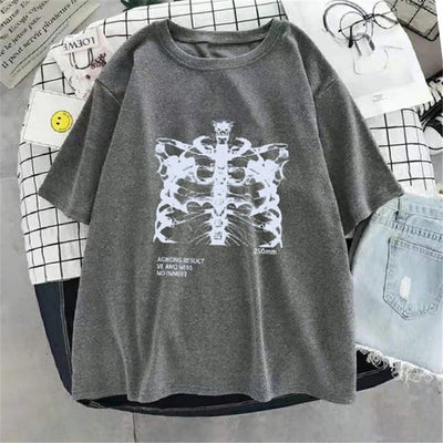 Oversized T-shirt Women Female T-shirt Dark Skull Bones Heart and Lung Print Short Sleeve Streetwear Harajuku Top Woman Clothes