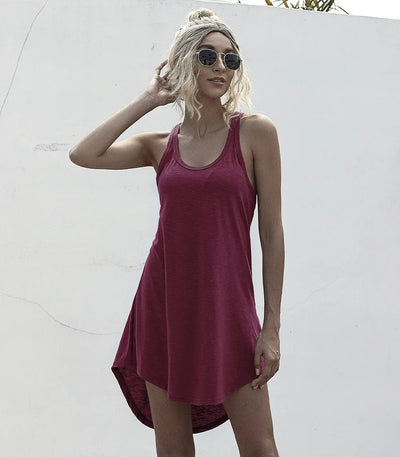 Summer Tank Dress Sleeveless Solid O-neck Loose Off Shoulder Asymmetrical Women Midi Dresses Streetwear