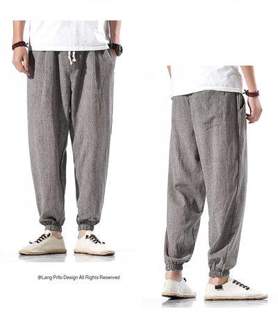 Men's Cotton and Linen Trousers Harem Pants Cuffed Fashion Trousers Linen Slim Pants Beach Pants Joggers Streetwear Loose Pants