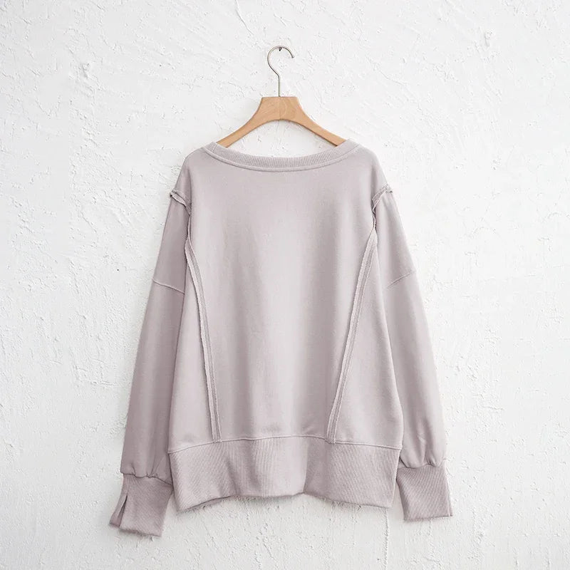 Oversized 100% Cotton Women Sweatshirts Long Sleeve Patchwork Open Side Streetwear Harajuku Pullovers Autumn Clothes For Women