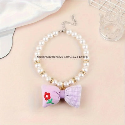 Pet Dog Accessories Bow Pet Necklace Decoration, Pearl Pet Collar Cat Dress Up Necklace