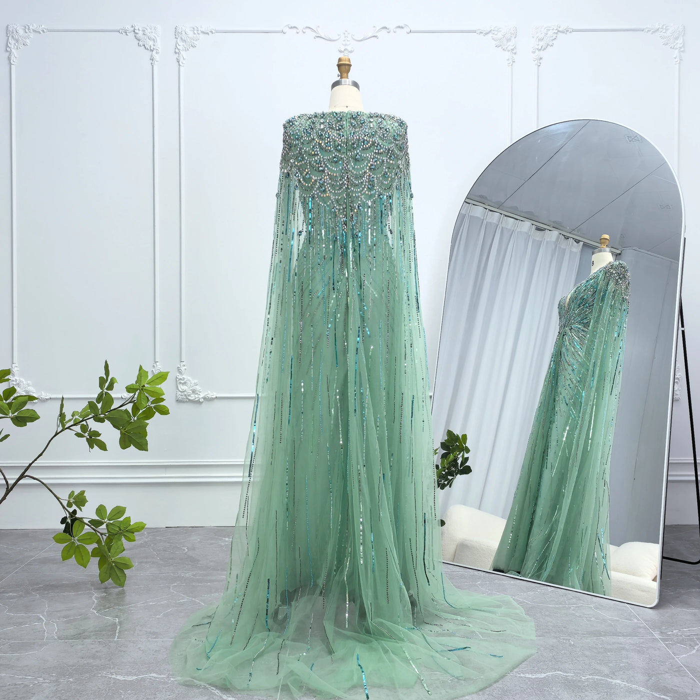 Alice CollectionPro Sage Green Luxurious Women's Evening Dresses 2025 with Cape Sleeves Champagne Long Wedding Dress Customized