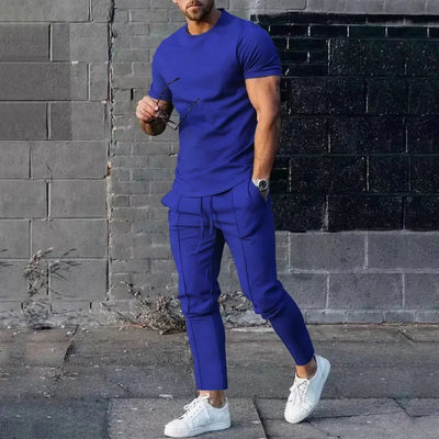 Mens Suit Summer Two-piece Suit Short-sleeved T-shirt Casual Fashion Trousers Sets for Men