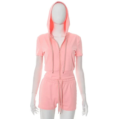 Joskaa Women's 2025 Sport Two Piece Set Casual Zip-Up Hoodie and Drawstring Shorts Matching Tracksuits Athletic Streetwear