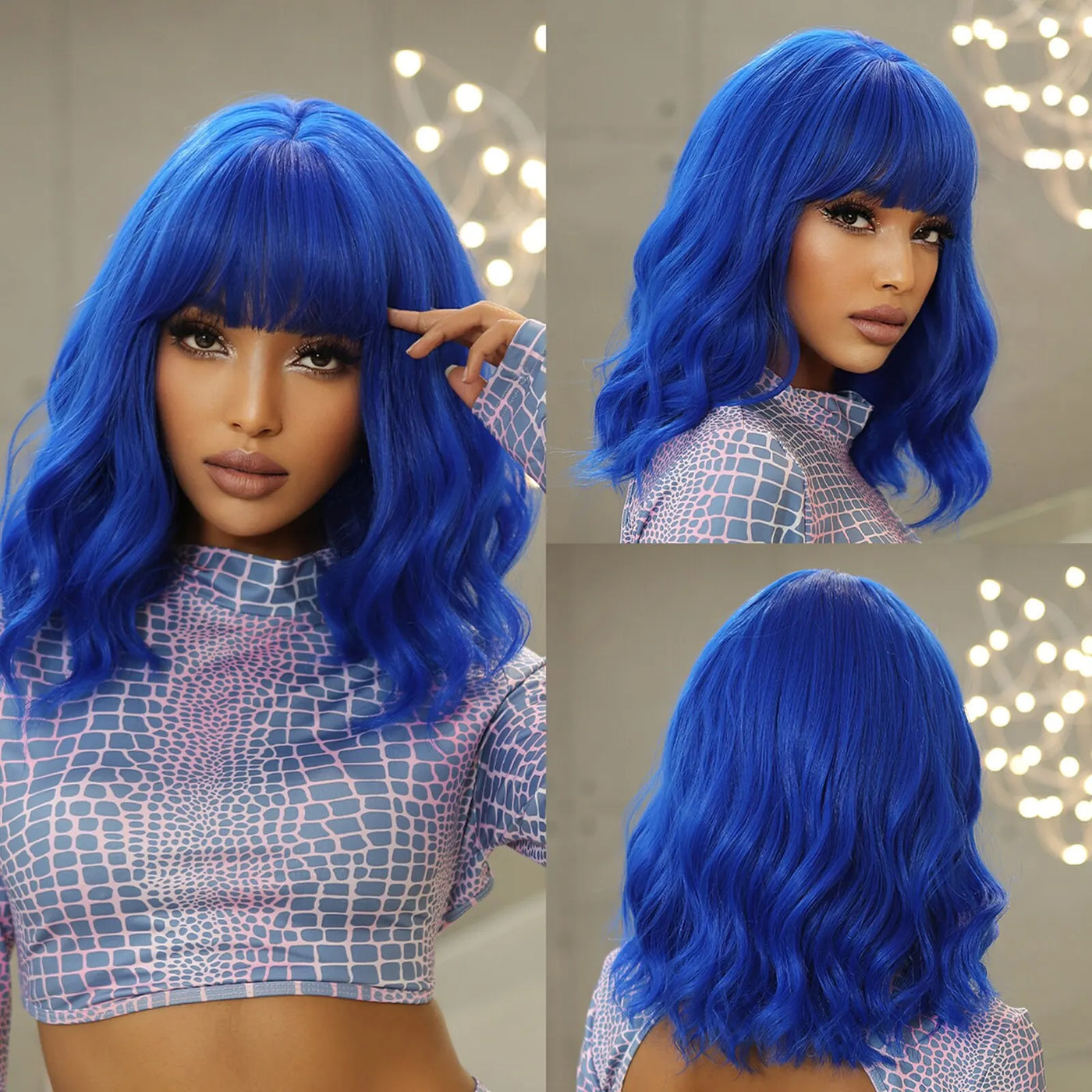 Short Wavy Bob Wigs for Women Dark Brown Bob Natural Synthetic Wig with Bangs for Girl Daily Cosplay Use Heat Resistant