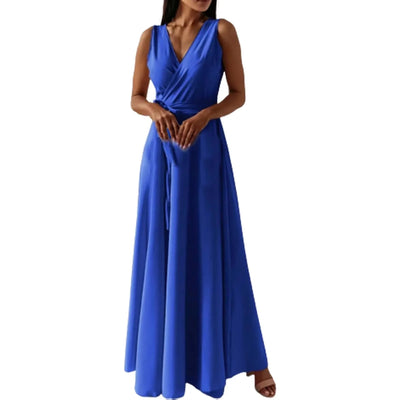 Women's Elegant Solid long dresses Casual Sleeveless High Waist Sexy Evening Formal dresses Fit And Flare Dresses For Women