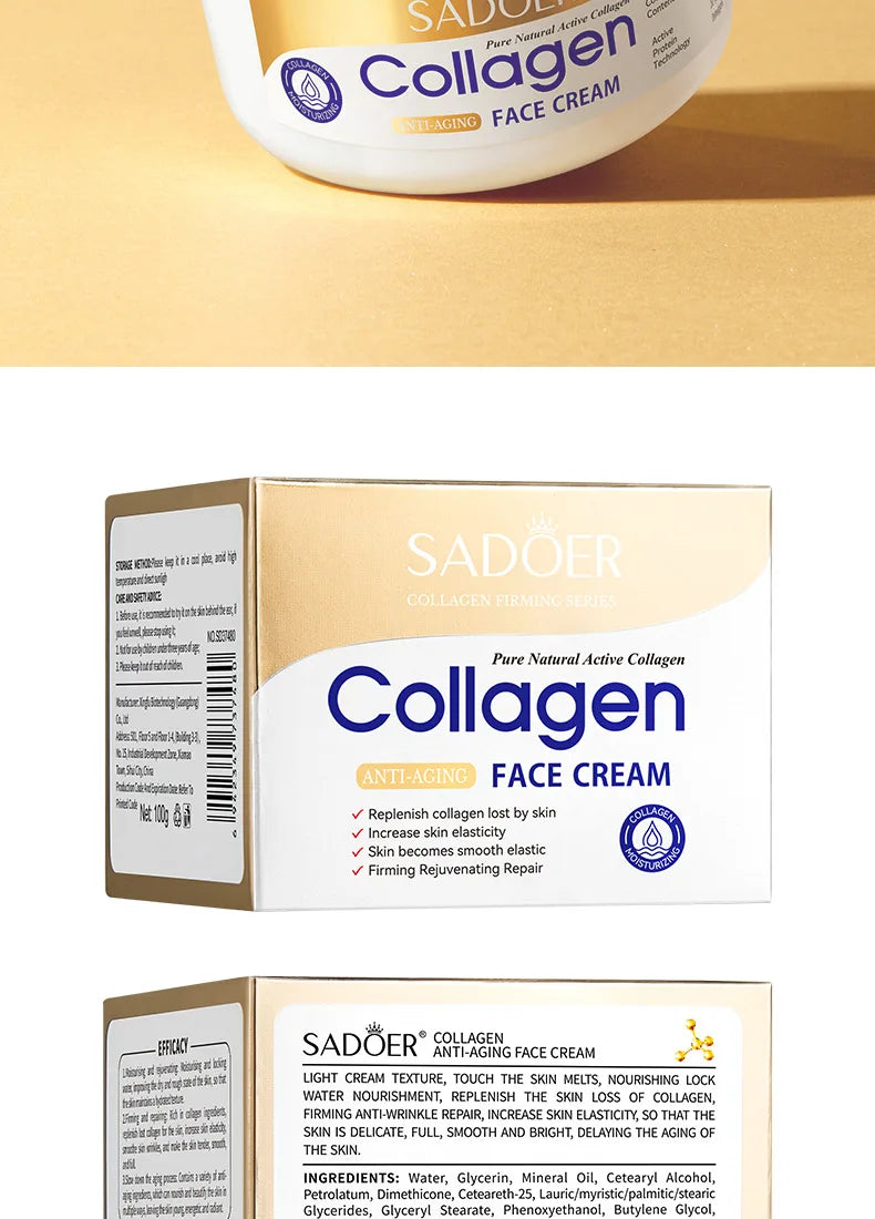 SADOER Collagen Firming Face Cream Skincare Moisturizing Hydrating Face Creams Faical Cream Beauty Face Skin Care Products