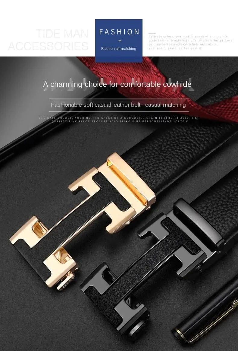 High Quality Alloy Buckle Genuine Real Leather Vintage H Automatic Buckle Belt for Men | Male