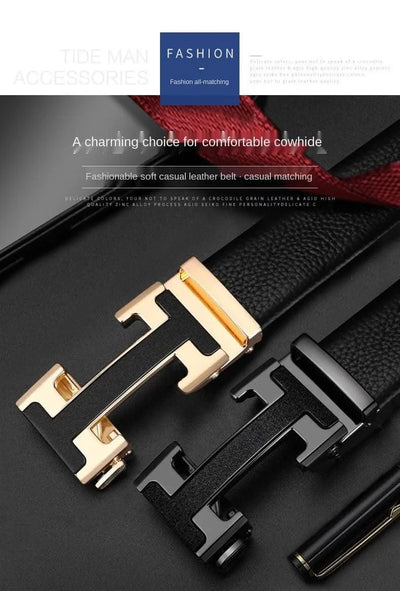 High Quality Alloy Buckle Genuine Real Leather Vintage H Automatic Buckle Belt for Men | Male