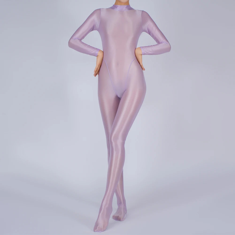 Sexy Womens Glossy Shiny Silky Tights Swimsuit Leggings Bodysuit Jumpsuit Ladies Elasticity Breathable Leotard Sleeping Romper