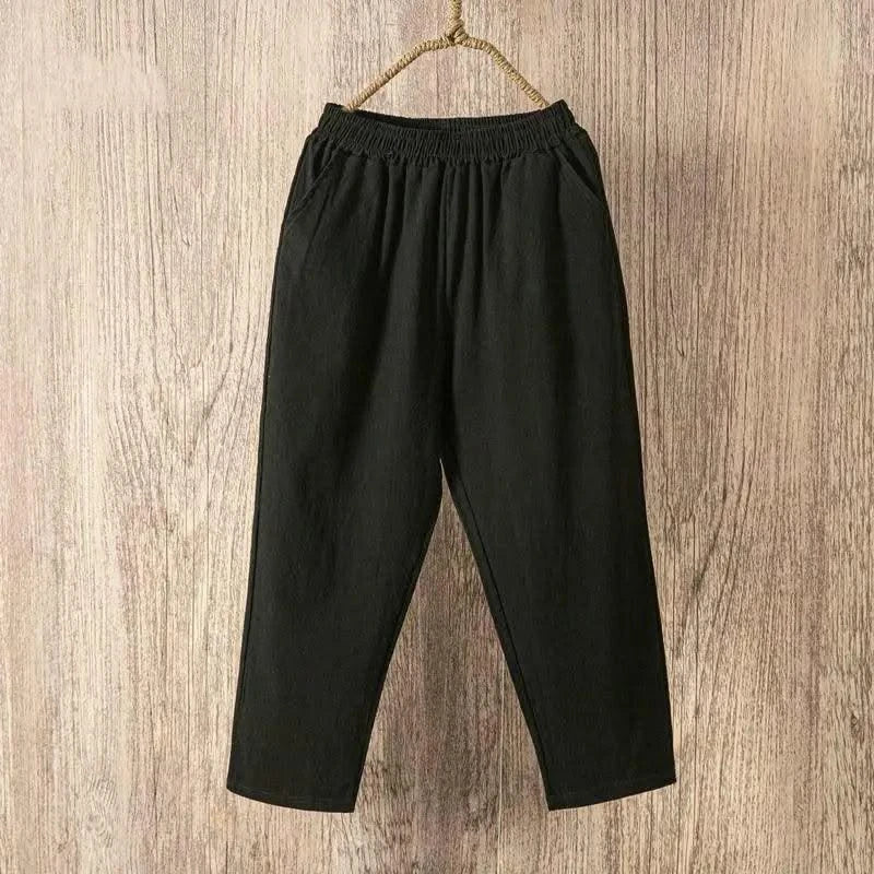 Activewear Women Summer Elastic Waist Cotton Linen Pants