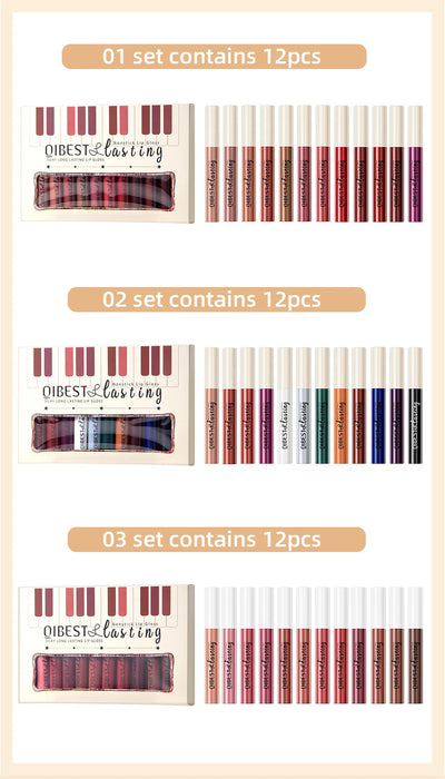 Luxury Matte Lip Gloss Set 12 Waterproof Shades Non Sticky Long Lasting Lipstick Kit For Daily Party Makeup