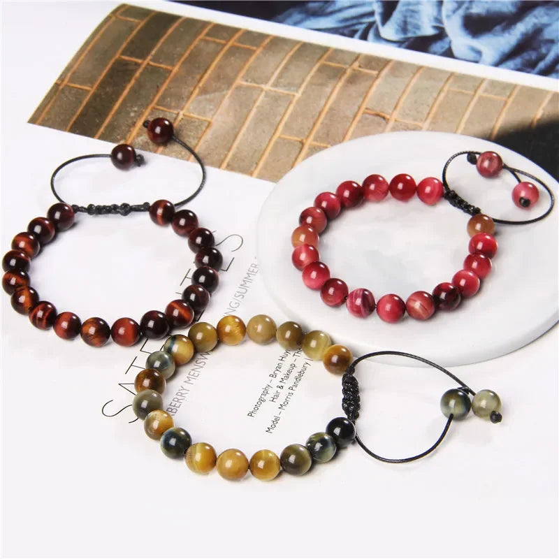 Garnets Stone Beads Bracelets Fashion Adjustable Braided Rope Bracelets Bangles Men Women Yoga Healing Balance Bracelets Jewelry