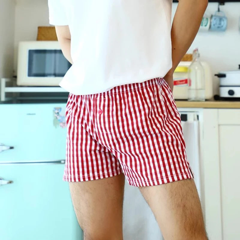 Men's Cotton Arrow Boxers Casual Plaid Elastic Waist Underwear Summer Loose Breathable Beach Pants Boxer Shorts Youth Panties