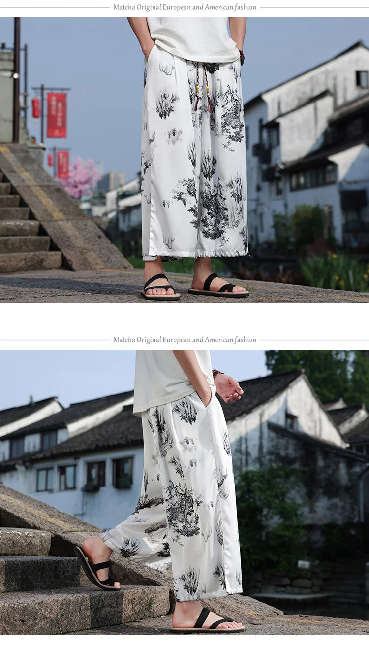 Men's Floral Wide Leg Casual Harem Japanese Yoga Harem Pants Hip hop Joggers Baggy Trousers for Men Summer Streetwaer M-XXXXXL