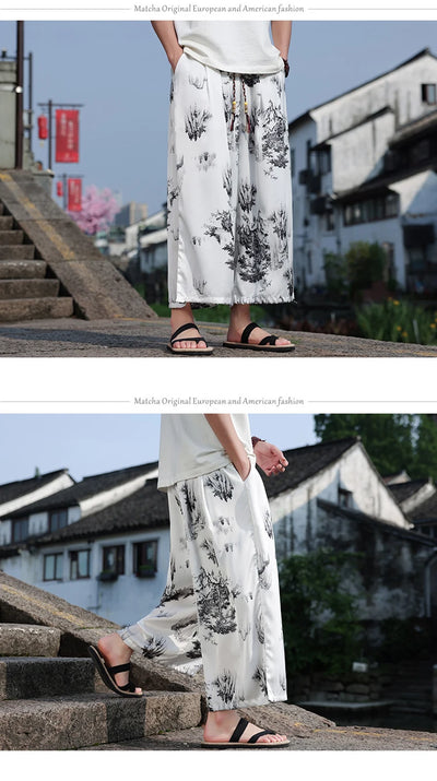 Men's Floral Wide Leg Casual Harem Japanese Yoga Harem Pants Hip hop Joggers Baggy Trousers for Men Summer Streetwaer M-XXXXXL