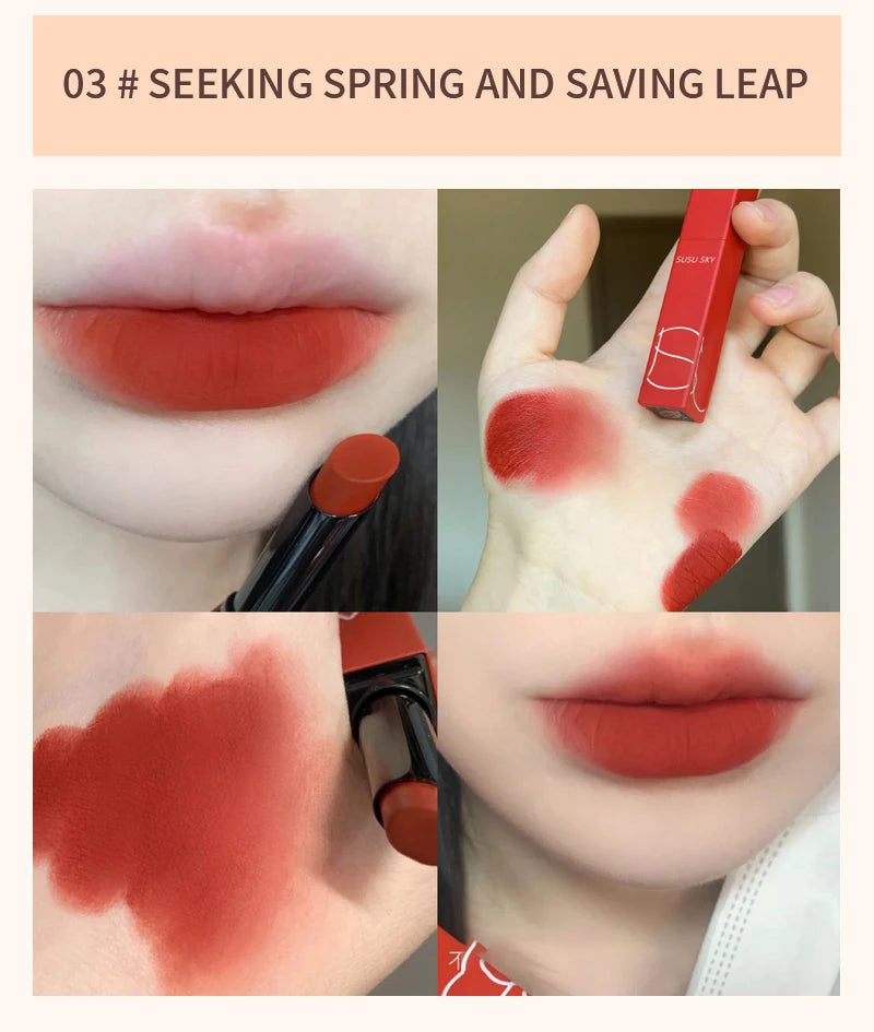 TX010Thin Tube Matte Lipstick, Waterproof and Sweatproof, Does Not Fade Or Remove Makeup, Can Be Used on Both Lips and Cheeks