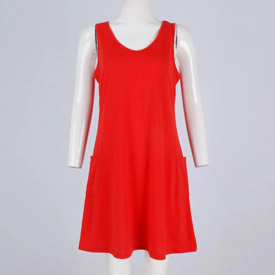Womens Summer Dresses Plain Loose V Neck Sleeveless Sundresses Swimsuit Coverup With Pockets Vestidos Para Mujer платье женское