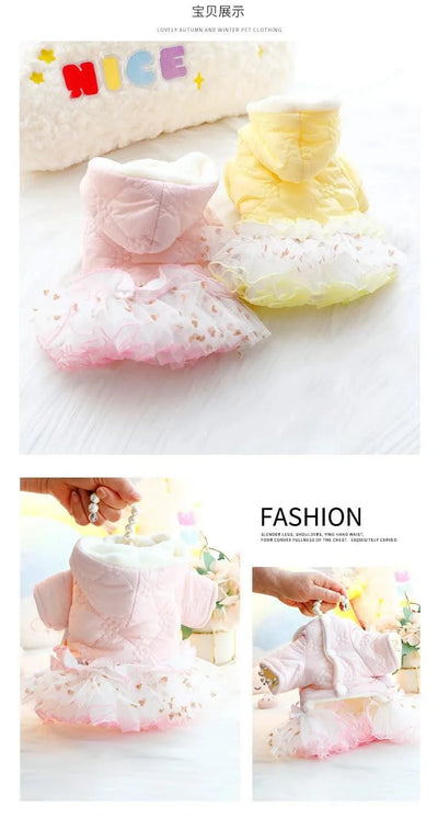 Pet Winter Princess Skirt Hoodie Floral Bubble Skirt |Thickened Rabbit Cotton Girl Dog | Cat|  Winter Coat Outfit Clothes