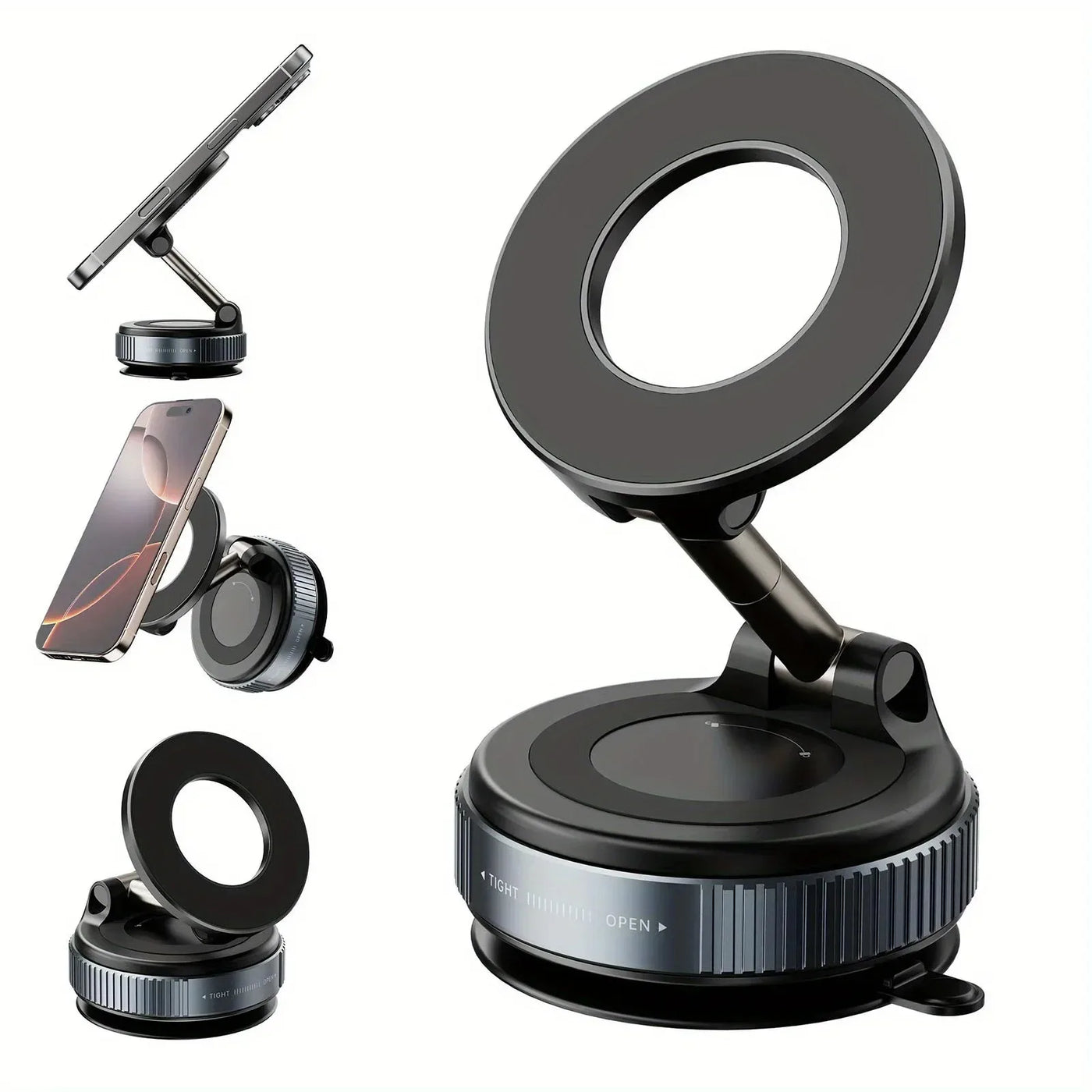 Car Phone Holder Mount, Foldable Suction Cup + MagSafe Compatible for iPhone 12/13/14/15/16 Pro/Max, Hands-Free Live Streaming