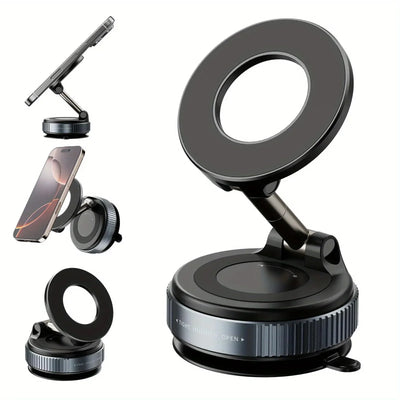 Car Phone Holder Mount, Foldable Suction Cup + MagSafe Compatible for iPhone 12/13/14/15/16 Pro/Max, Hands-Free Live Streaming