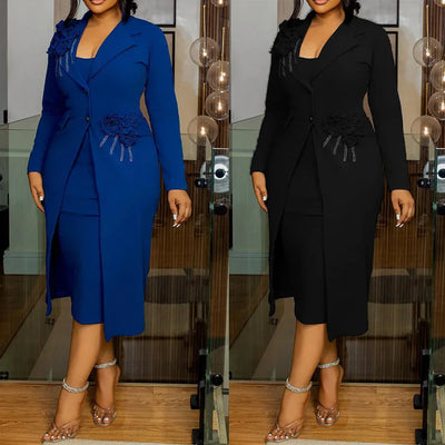 2 Piece Blazer And Sleeveless Dress Sets Plus Size Clothes Dresses For Women's Clothing 2025 Spring Autumn Big Size 3XL Oversize