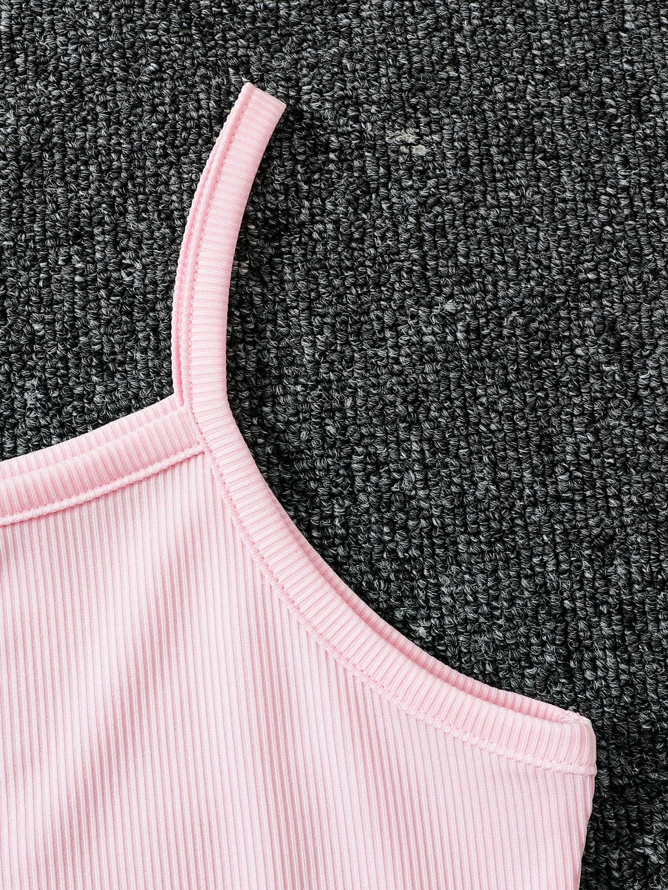 Women's pink knitted dress: slim ribbed fabric, elegant front button design, suitable for spring and summer
